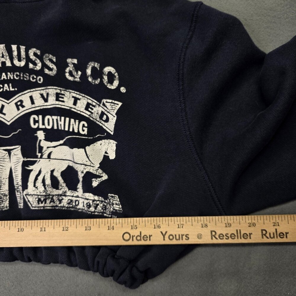 Levis Hoodie Womens Large Navy Blue Cropped Pullover Logo Sweatshirt Hipster - Picture 5 of 8